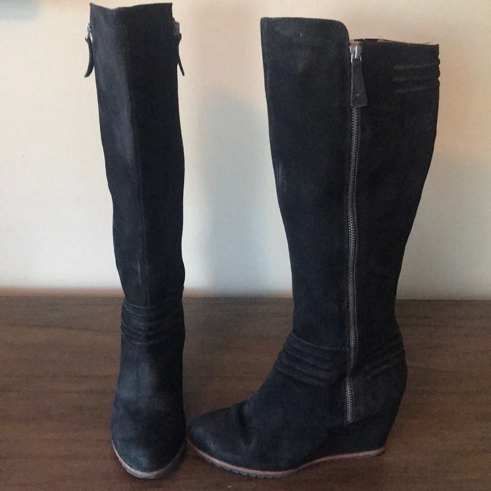 Biala Black Suede Wedge Boots